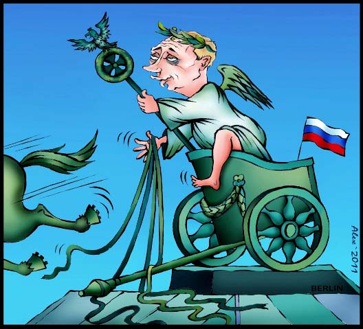 Сбежавшая квадрига. Карикатура: kasparov.org