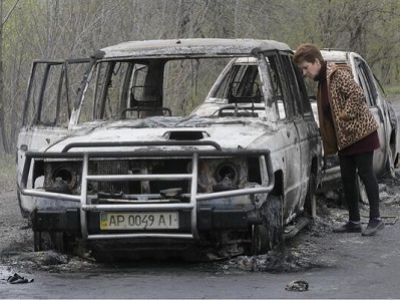 Результат перестрелки в пасхальную ночь в Славянске. Фото rbc.ua