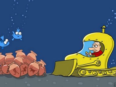 Путин, амфоры и бульдозер. Карикатура Сергея Ёлкина, https://twitter.com/Sergey_Elkin/status/633964050037276672 Путин, амфоры и бульдозер. Карикатура Сергея Ёлкина, https://twitter.com/Sergey_Elkin/status/633964050037276672