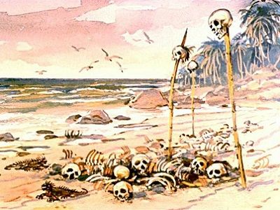 Следы людоедского племени. Из диафильма "Робинзон Крузо" (1988). Фото: ucrazy.ru