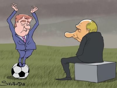 Путин и "девочка на шаре". Карикатура С.Елкина: svoboda.org Путин и "девочка на шаре". Карикатура С.Елкина: svoboda.org
