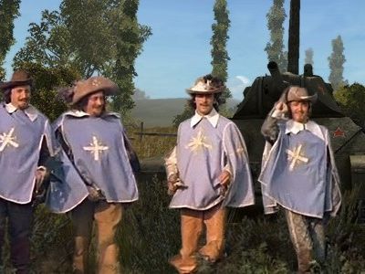 Съемки ремейка "Трех мушкетеров": актеры на фоне танка. Фото: bestgothic.com Съемки ремейка "Трех мушкетеров": актеры на фоне танка. Фото: bestgothic.com