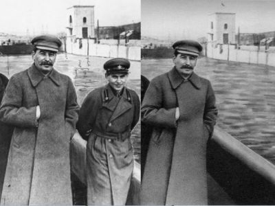 Фото "Сталин и Ежов" до "редактирования" - и после. Фото: news.rambler.ru, pikabu.ru Фото "Сталин и Ежов" до "редактирования" - и после. Фото: news.rambler.ru, pikabu.ru