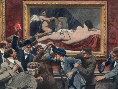 Задержание активистки Мэри Ричардсон после повреждения "Венеры перед зеркалом". Иллюстрация: veryimportantlot.com Задержание активистки Мэри Ричардсон после повреждения "Венеры перед зеркалом". Иллюстрация: veryimportantlot.com