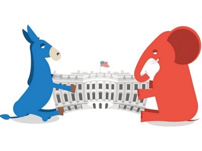 Слон и осел делили Белый дом. Карикатура: ncoa.org Слон и осел делили Белый дом. Карикатура: ncoa.org