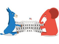 Слон и осел делили Белый дом. Карикатура: ncoa.org Слон и осел делили Белый дом. Карикатура: ncoa.org