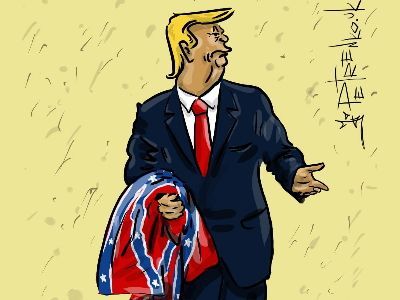 Трамп и американский флаг. Рисунок: Андрей Петренко. Трамп и американский флаг. Рисунок: Андрей Петренко.