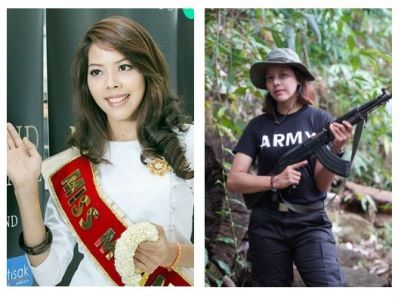 Хтар Хтет Хтет, "мисс Мьянма", на конкурсе красоты и в партизанской армии. Фото: telegraf.com.ua Хтар Хтет Хтет, "мисс Мьянма", на конкурсе красоты и в партизанской армии. Фото: telegraf.com.ua