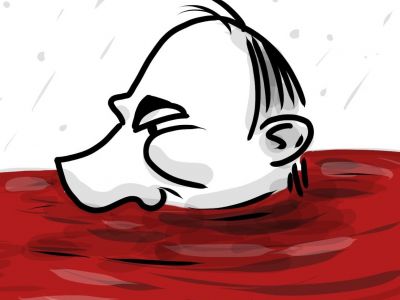 Плывущий по морю крови. Карикатура А.Петренко: t.me/PetrenkoAndryi Плывущий по морю крови. Карикатура А.Петренко: t.me/PetrenkoAndryi