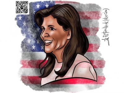 Никки Хейли. Рис. А.Петренко: t.me/PetrenkoAndryi Никки Хейли. Рис. А.Петренко: t.me/PetrenkoAndryi