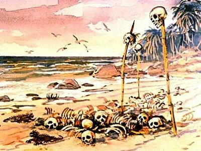 Следы людоедского племени. Из диафильма "Робинзон Крузо" (1988). Источник - ucrazy.ru Следы людоедского племени. Из диафильма "Робинзон Крузо" (1988). Источник - ucrazy.ru
