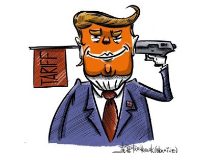 Дональд Трамп и тарифная война. Карикатура: t.me/PetrenkoAndryi