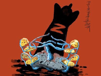 Российская нелюдь продолжает убивать украинских детей. Карикатура А.Петренко: t.me/PetrenkoAndryi