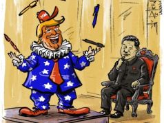 Веселый танец Трампа перед Си. Карикатура А.Петренко: t.me/PetrenkoAndryi